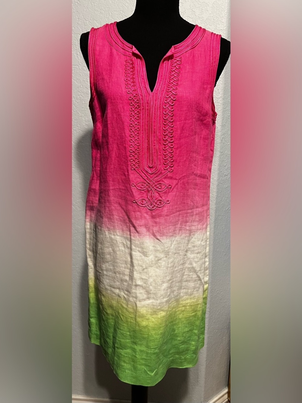 MICHAEL Michael Kors Pink to Green Ombre Sleeveless Linen Dress EUC
